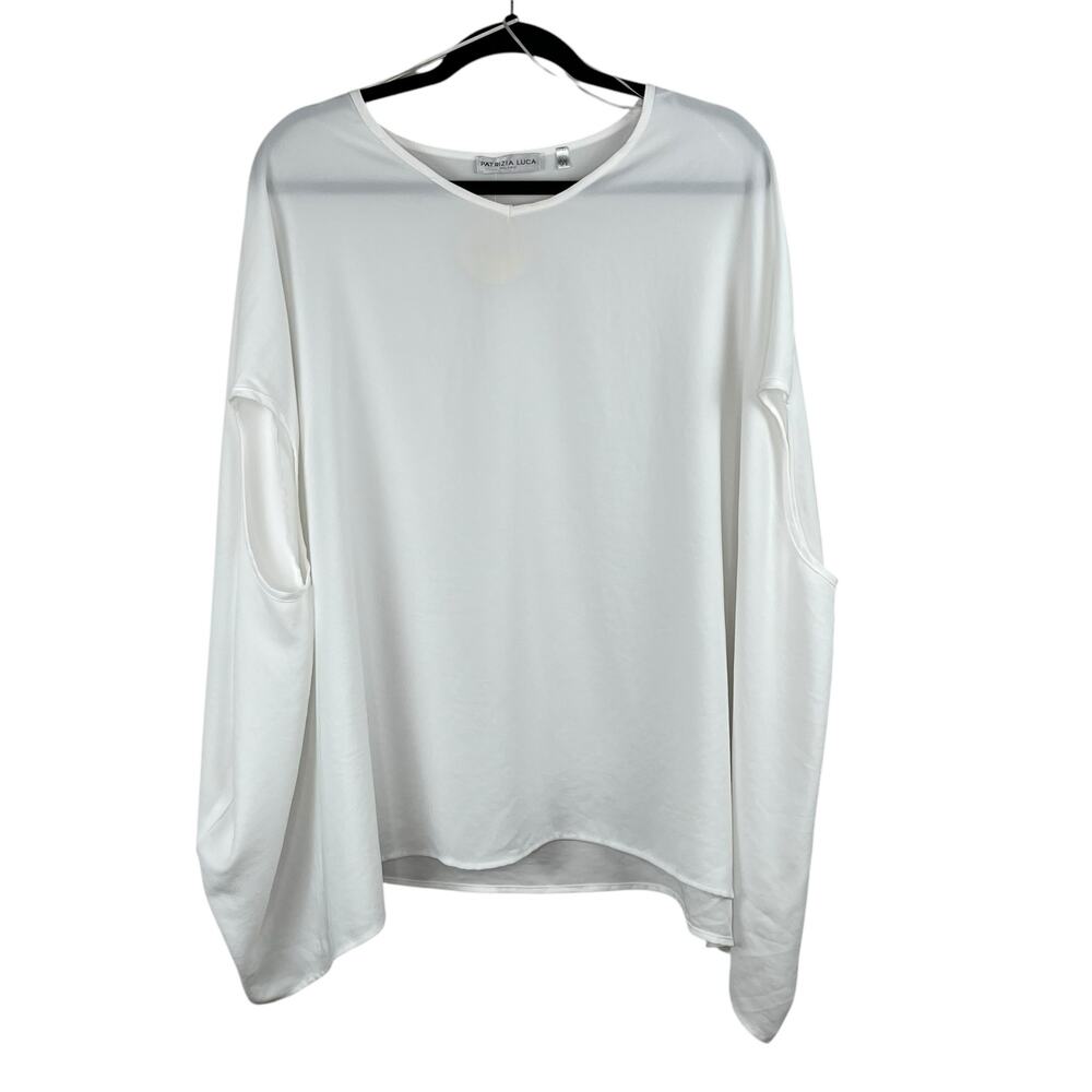 Patrizia Luca White Slouchy Oversized Tunic Top OS NWT Sharkbite Hem Lagenlook